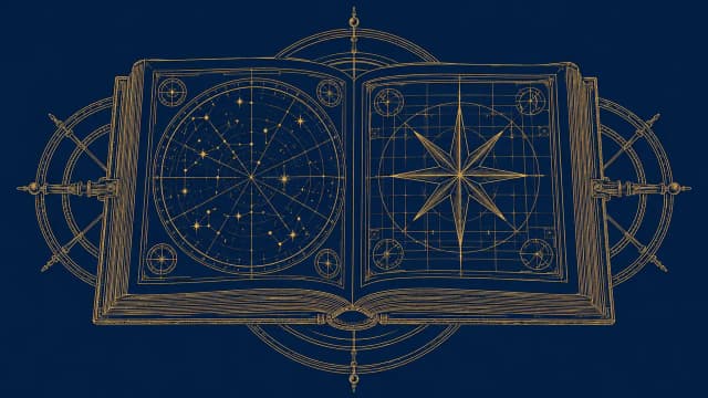 Раскрытая книга с астрономическими и символическими схемами